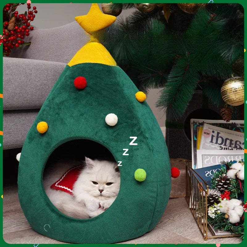 Lit pour chat sapin de noël